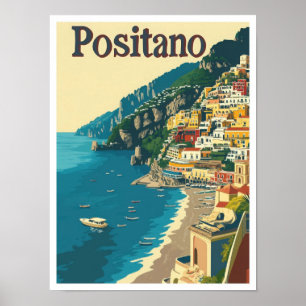 Affiche Illustration du Vintage voyage artistique Positano