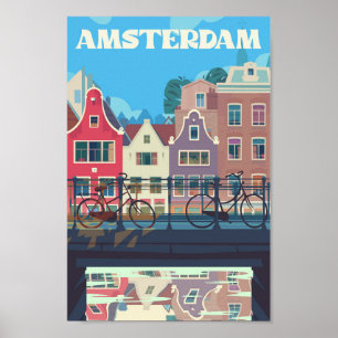 Affiche Illustration du Vintage voyage d'Amsterdam Pays-Ba
