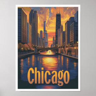Affiche Illustration du Vintage voyage d'art de Chicago Il