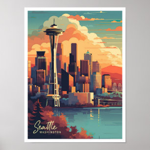 Affiche Illustration du Vintage voyage d'art de Seattle Wa