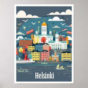 Affiche Illustration du Vintage voyage d'art Helsinki Finl