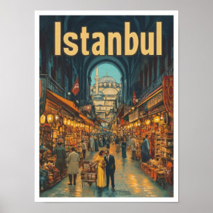 Affiche Illustration du Vintage voyage d'art Istanbul Turq