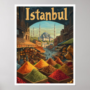 Affiche Illustration du Vintage voyage d'art Istanbul Turq