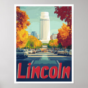 Affiche Illustration du Vintage voyage d'art Lincoln Nebra