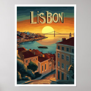 Affiche Illustration du Vintage voyage d'art Lisbonne Port
