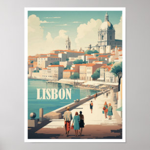 Affiche Illustration du Vintage voyage d'art Lisbonne Port