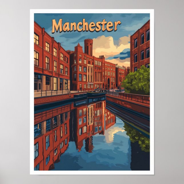 Affiche Illustration du Vintage voyage d'art Manchester En (Devant)