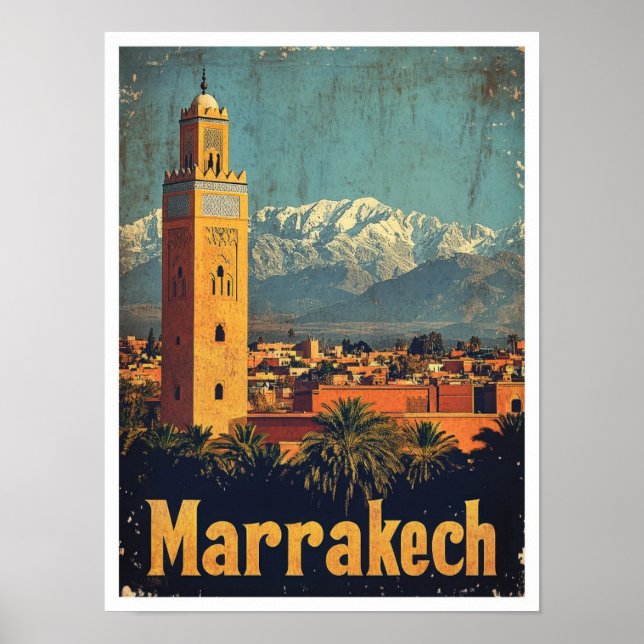 Affiche Illustration du Vintage voyage d'art Marrakech Mar (Devant)