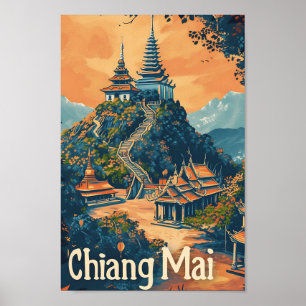 Affiche Illustration du Vintage voyage de Chiang Mai Thaïl