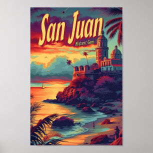 Affiche Illustration du Vintage voyage de San Juan Porto R