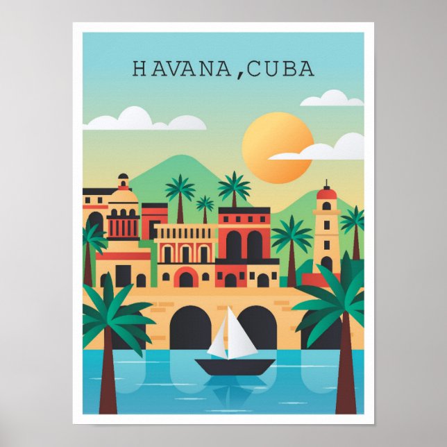 Affiche Illustration du Vintage voyage Havana Cuba (Devant)