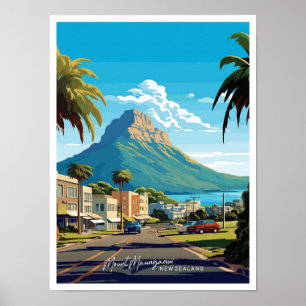 Affiche Illustration du voyage du Mont Maunganui en Nouvel