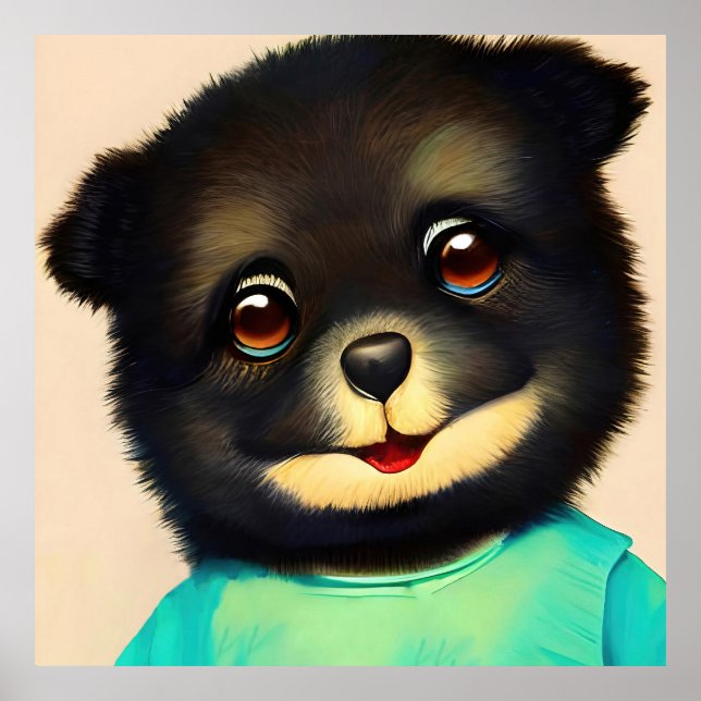 Affiche Illustration d'un adorable chiot noir (Devant)