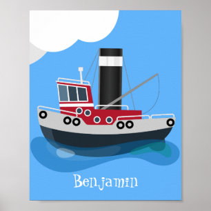 Affiche Illustration d'un bateau à chalutier mignon