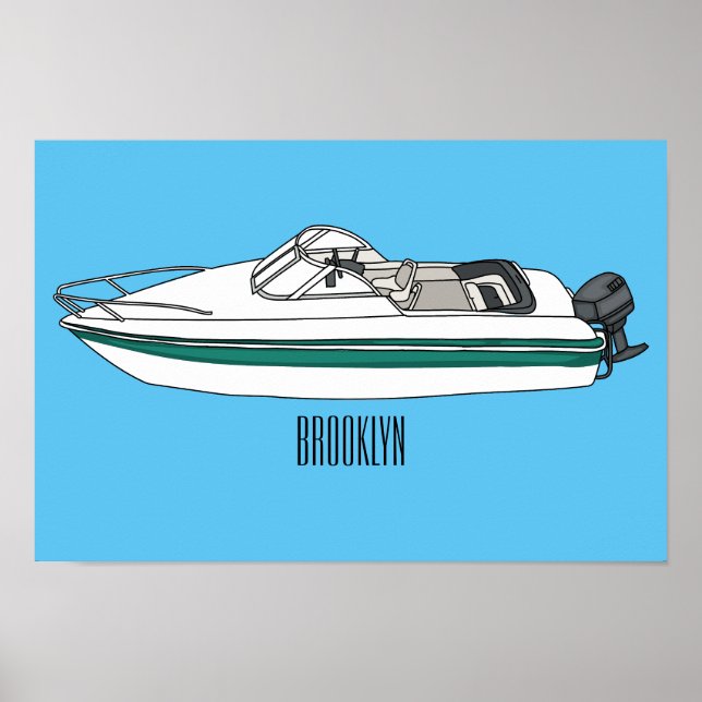 Affiche Illustration d'un bateau à moteur (Devant)