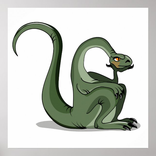 Affiche Illustration D'Un Brontosaurus Caricaturé Qui Pens (Devant)