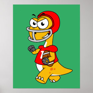 Affiche Illustration D'Un Brontosaurus Jouant Au Football.