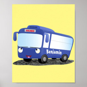 Affiche Illustration d'un bus moderne bleu mignon