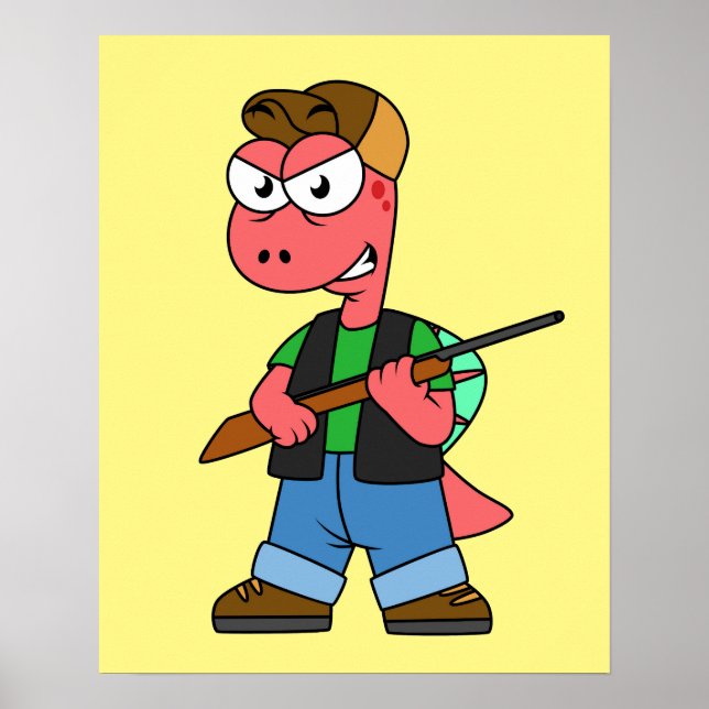 Affiche Illustration D'Un Chasseur De Spinosaure Avec Arme (Devant)
