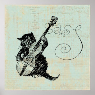 Affiche Illustration d'un chaton jouant au violon en musiq