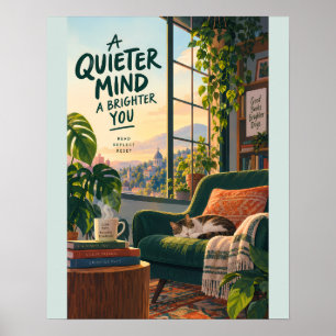 Affiche Illustration d'un coin de lecture cosy avec des es