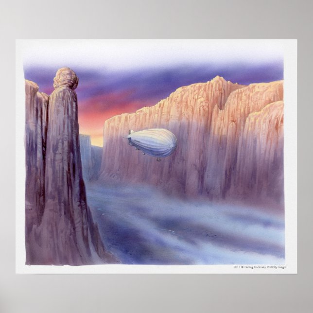 Affiche Illustration d'un dirigeable voyageant (Devant)