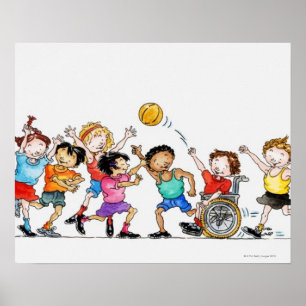 Affiche Illustration d'un groupe d'enfants comprenant un