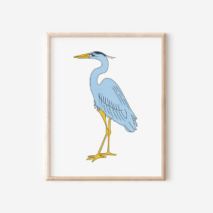 Affiche Illustration d'un héron bleu côtier dessinée à la