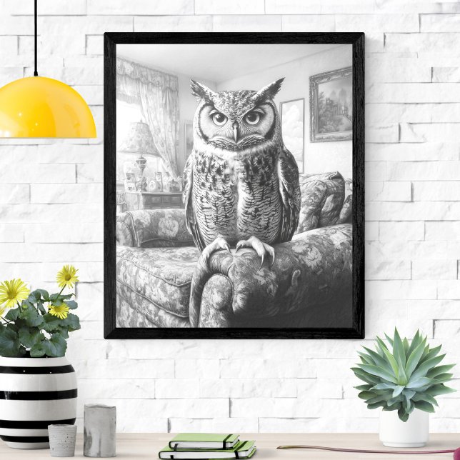 Affiche Illustration d'un hibou noir et blanc sur un faute (Créateur téléchargé)