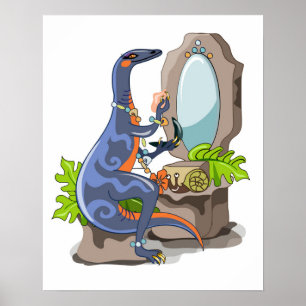 Affiche Illustration D'Un Iguanodon Mettant Sur Le Maquill