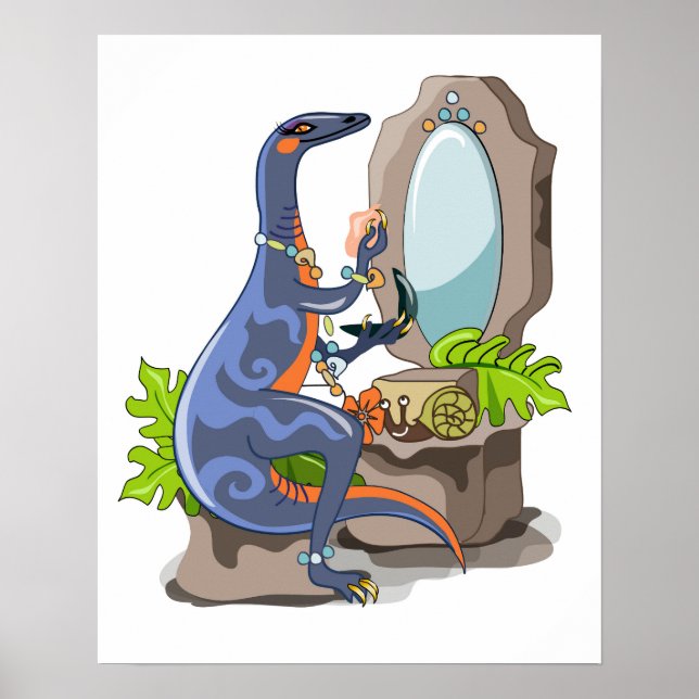 Affiche Illustration D'Un Iguanodon Mettant Sur Le Maquill (Devant)