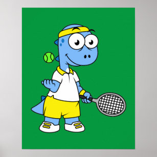 Affiche Illustration D'Un Joueur De Tennis Tyrannosaurus R
