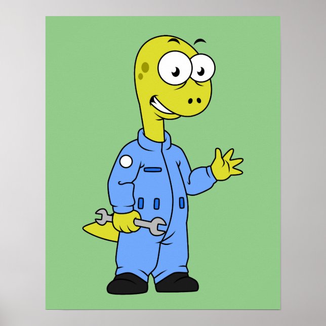 Affiche Illustration D'Un Mécanique Brontosaurus. (Devant)