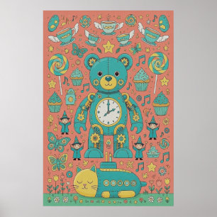 Affiche Illustration d'un ours en peluche occupé mignon