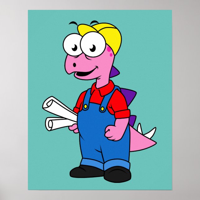 Affiche Illustration D'Un Ouvrier De Construction De Stego (Devant)