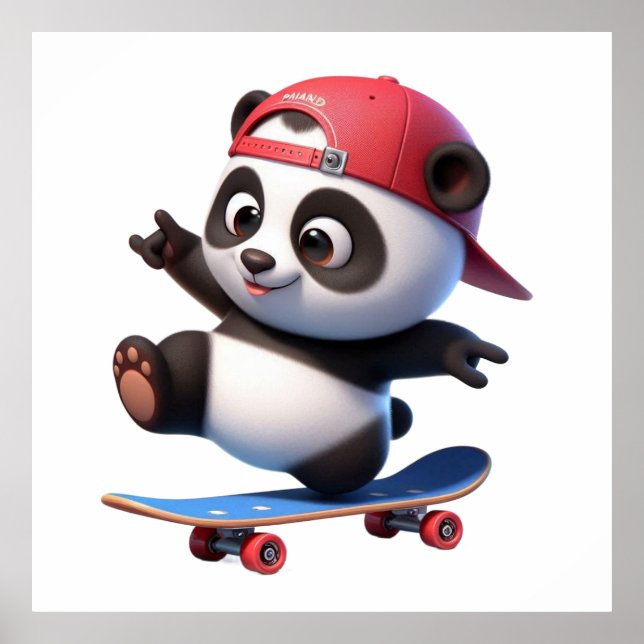 Affiche Illustration d'un panda faisant du skateboard mign (Devant)