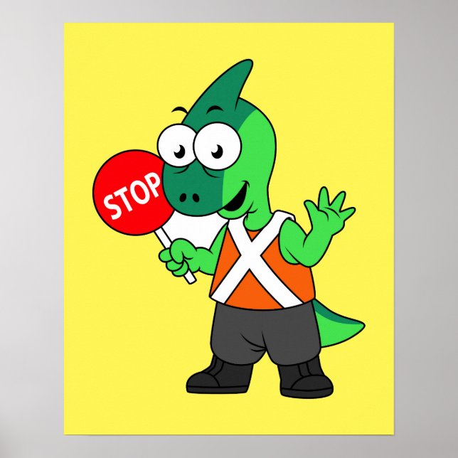 Affiche Illustration D'Un Parasaurolophus Traffic Enforcer (Devant)