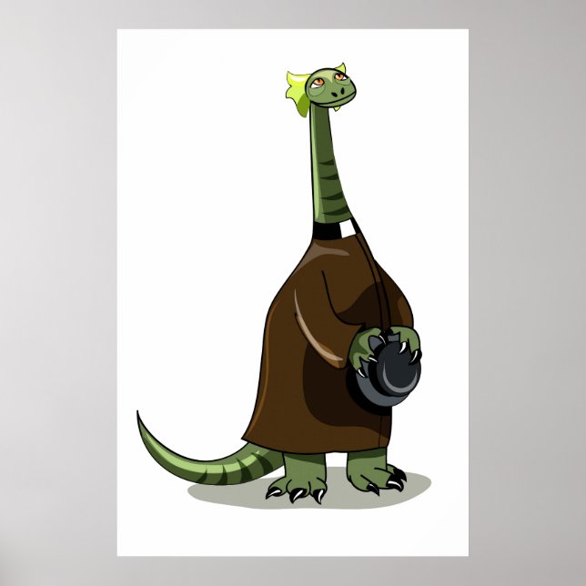 Affiche Illustration D'Un Plateosaure Habillé Comme Prêtre (Devant)