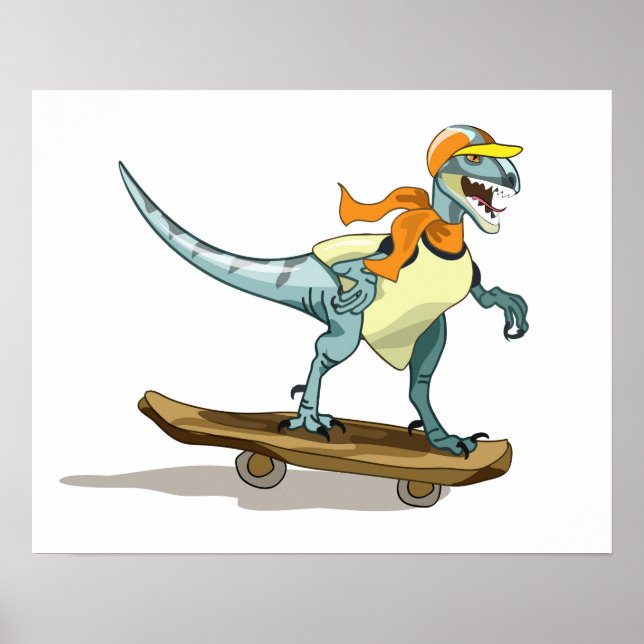 Affiche Illustration D'Un Raptor Skateboard. (Devant)