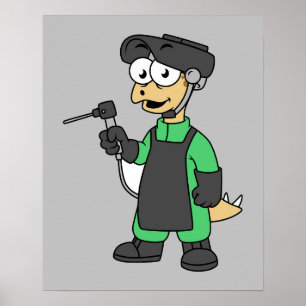 Affiche Illustration D'Un Soudeur De Stegosaurus.