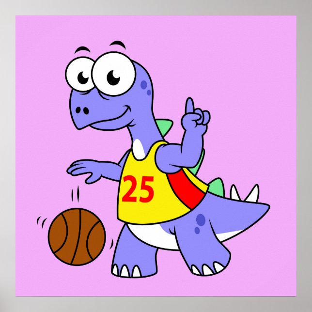 Affiche Illustration D'Un Stegosaurus Jouant Au Basket. (Devant)