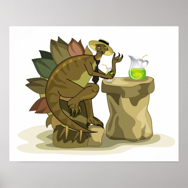 Affiche Illustration D'Un Stegosaurus Qui Boit Une Boisson (Devant)