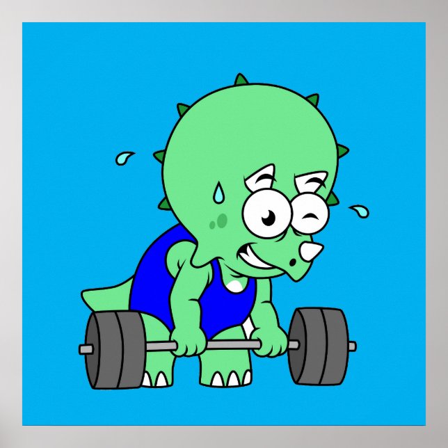 Affiche Illustration D'Un Tricératops Poids De Levage. (Devant)