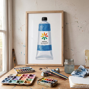 Affiche Illustration d'un tube de peinture bleue aquarelle