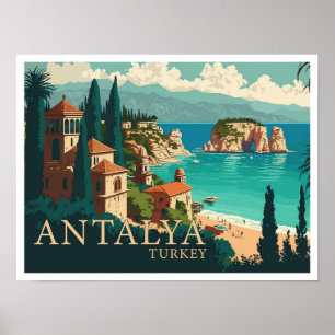 Affiche Illustration d'un Vintage voyage d'Antalya Turquie