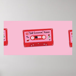 Affiche Illustration d'une cassette audio en plastique rou