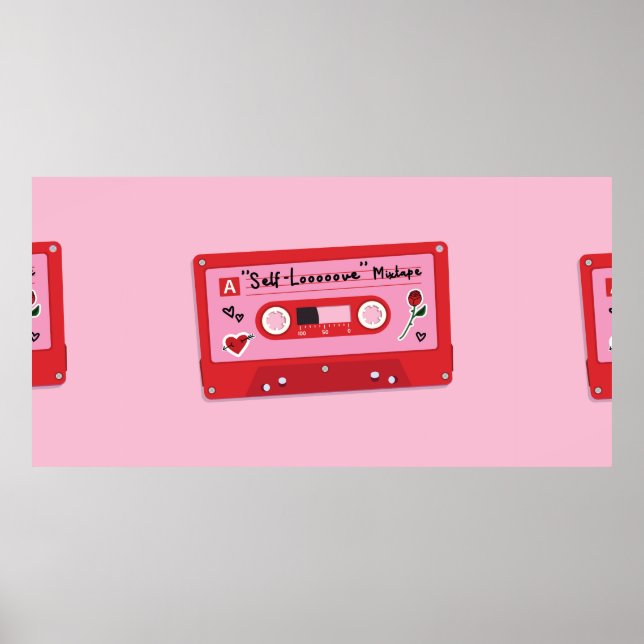 Affiche Illustration d'une cassette audio en plastique rou (Devant)