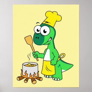 Affiche Illustration D'Une Cuisine De Parasaurolophus Dino