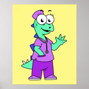 Affiche Illustration D'Une Infirmière Stegosaurus.