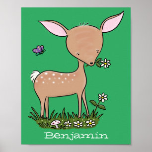 Affiche Illustration d'une jolie dessin de cerf de bébé he